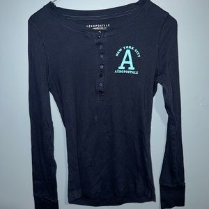 Aeropostale Navy Henley Long Sleeve Top: Large